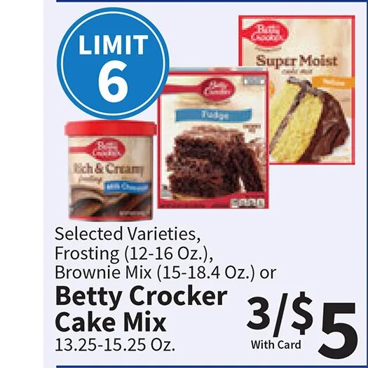 Betty Crocker Cake Mix, Frosting, Brownie Mix