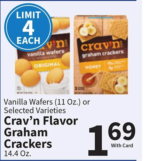 Crav’n Flavor Graham Crackers or Vanilla Wafers at Food City