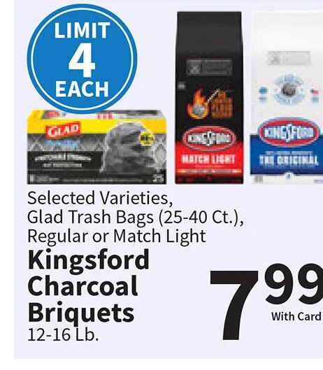 Kingsford Charcoal Briquets, Glad Trash Bags at Food City