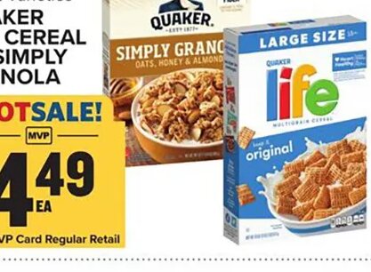 Quaker Life Cereal or Simply Granola at Food Lion