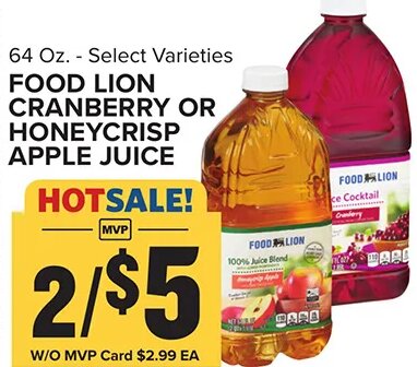 Food Lion Cranberry or Honeycrisp Apple Juice at Food Lion