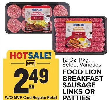 Food Lion Breakfast Sausage Links or Patties at Food Lion
