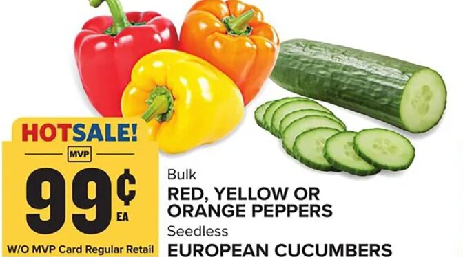 RED, YELLOW OR ORANGE PEPPERS / EUROPEAN CUCUMBERS