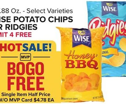 Wise Potato Chips or Ridgies at Food Lion