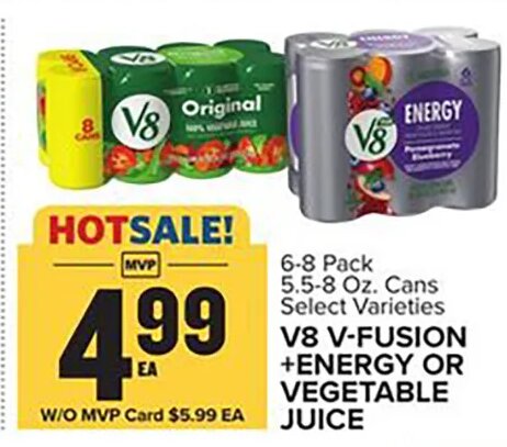V8 V-Fusion + Energy or Vegetable Juice at Food Lion