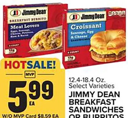Jimmy Dean Breakfast Sandwiches or Burritos at Food Lion