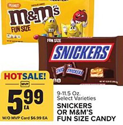 Snickers or M&M's Fun Size Candy at Food Lion