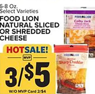 Food Lion Natural Sliced or Shredded Cheese at Food Lion