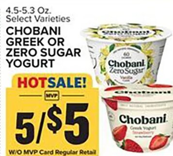 CHOBANI GREEK OR ZERO SUGAR YOGURT