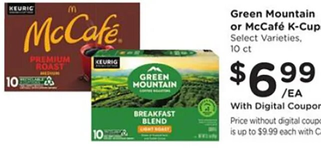 Green Mountain or McCafé K-Cups at Fred Meyer