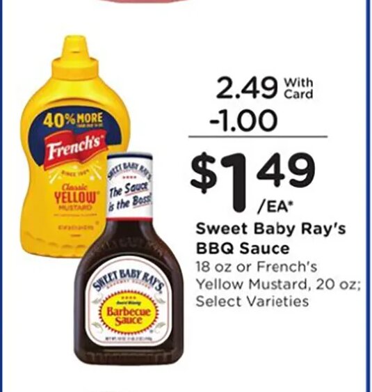 Sweet Baby Ray's BBQ Sauce or French's Yellow Mustard at Fred Meyer