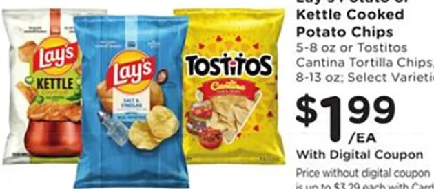 Lay's Potato or Kettle Cooked Potato Chips or Tostitos at Fred Meyer