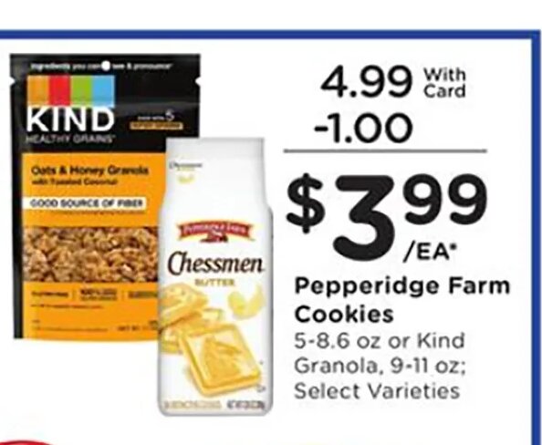 Pepperidge Farm Cookies or Kind Granola at Fred Meyer