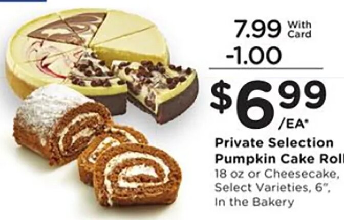 Private Selection Pumpkin Cake Roll or Cheesecake