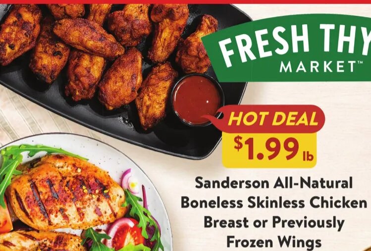 Sanderson All-Natural Boneless Skinless Chicken Breast or Previously Frozen Wings