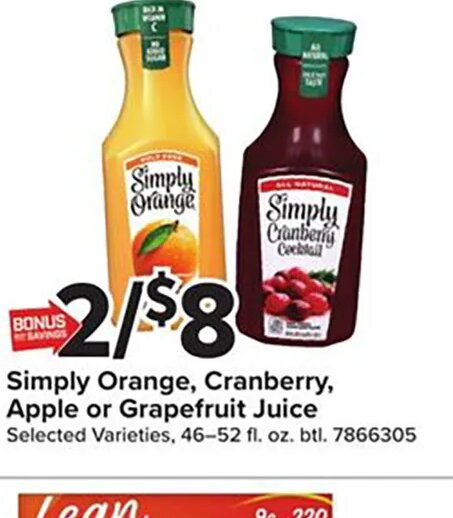 Simply Orange, Cranberry, Apple or Grapefruit Juice at Giant Food