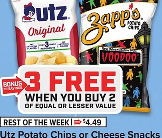 Utz Potato Chips or Cheese Snacks or Zapp's Potato Chips