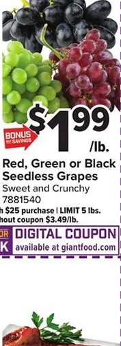 Red, Green or Black Seedless Grapes at Giant Food