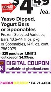 Yasso Dipped, Yogurt Bars or Spoonables
