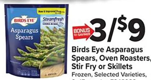 Birds Eye Asparagus Spears, Oven Roasters, Stir Fry or Skillets at Giant Food
