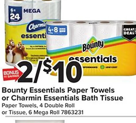 Bounty Essentials Paper Towels or Charmin Essentials Bath Tissue at Giant Food