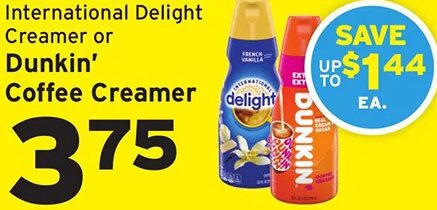 International Delight or Dunkin' Coffee Creamer at Hannaford