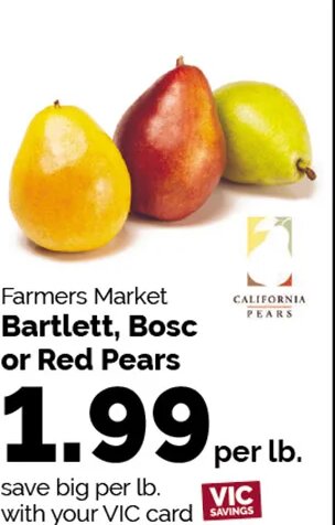 Farmers Market Bartlett, Bosc or Red Pears