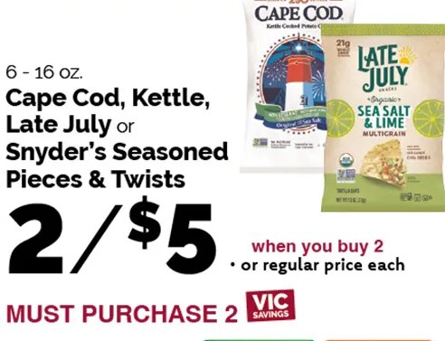 Cape Cod, Kettle, Late July or Snyder's Seasoned Pieces & Twists