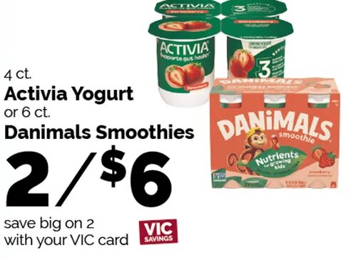 Activia Yogurt or Danimals Smoothies at Harris Teeter