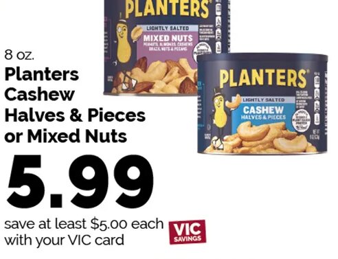 Planters Cashew Halves & Pieces or Mixed Nuts