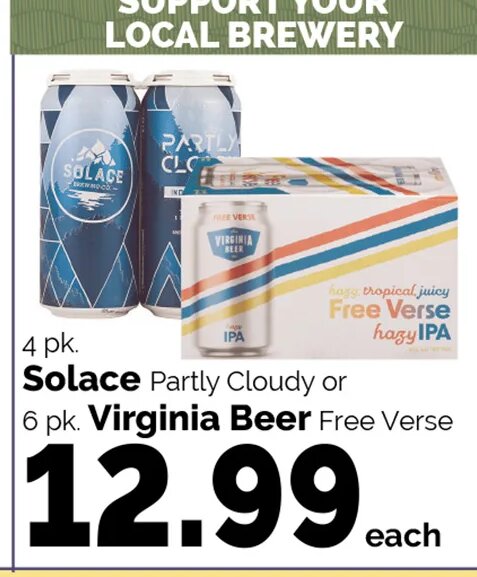 Solace Partly Cloudy or Virginia Beer Free Verse at Harris Teeter