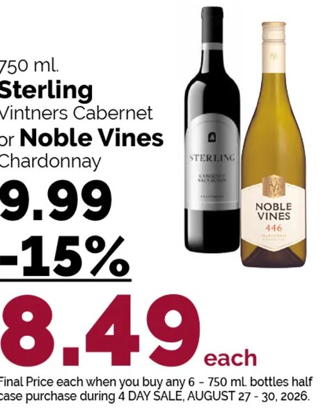 Sterling Vintners Cabernet or Noble Vines Chardonnay