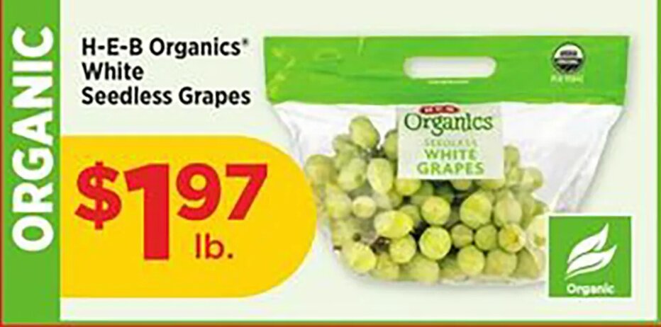 H-E-B Organics White Seedless Grapes