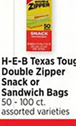 H-E-B Texas Tough Double Zipper Snack or Sandwich Bags