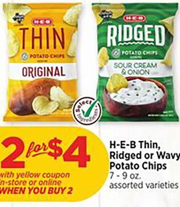 H-E-B Thin, Ridged or Wavy Potato Chips at H-E-B