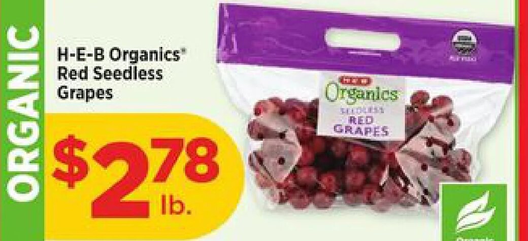 H-E-B Organics Red Seedless Grapes