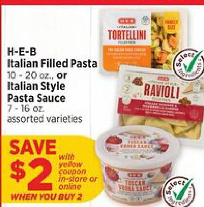 H-E-B Italian Filled Pasta or Italian Style Pasta Sauce