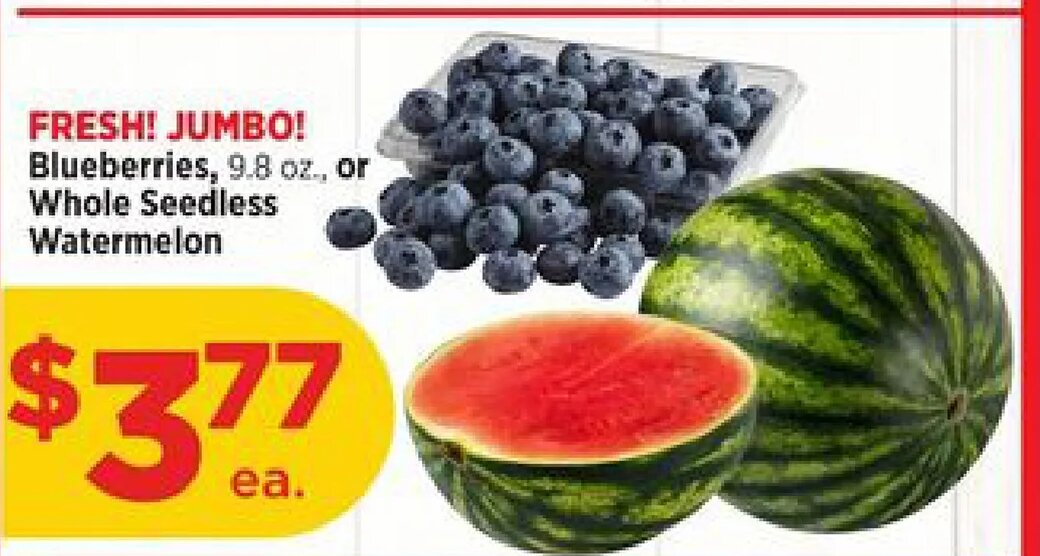 FRESH! JUMBO! Blueberries, 9.8 oz., or Whole Seedless Watermelon at H-E-B