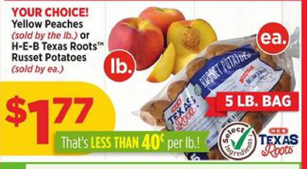 YOUR CHOICE! Yellow Peaches or H-E-B Texas Roots Russet Potatoes at H-E-B