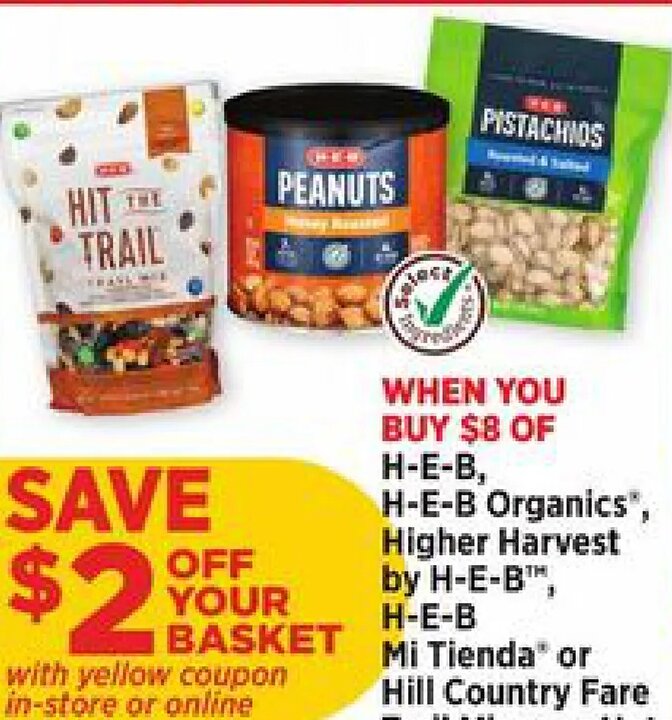 H-E-B Organics, Higher Harvest, H-E-B Mi Tienda or Hill Country Fare Trail Mixes or Nuts