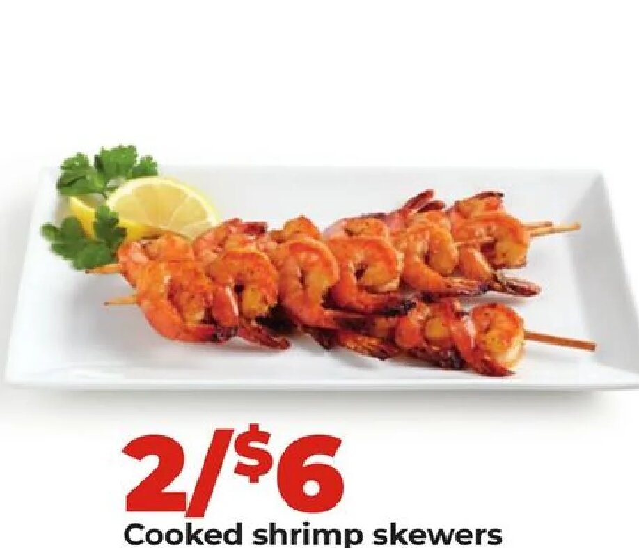 Cooked shrimp skewers