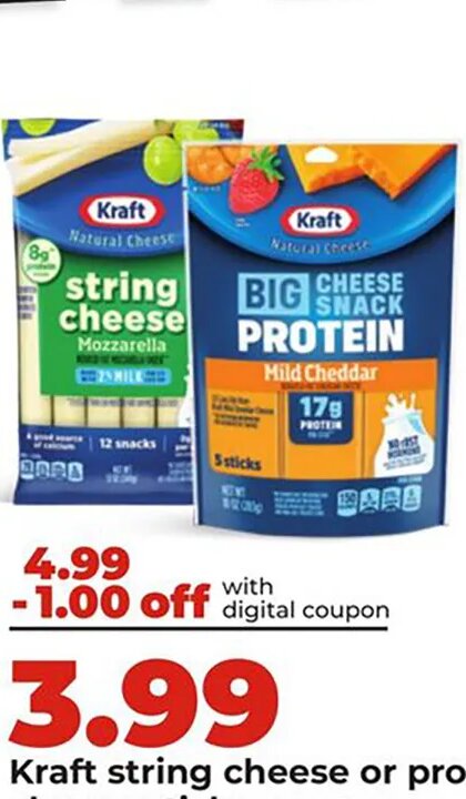 Kraft string cheese or protein cheese sticks