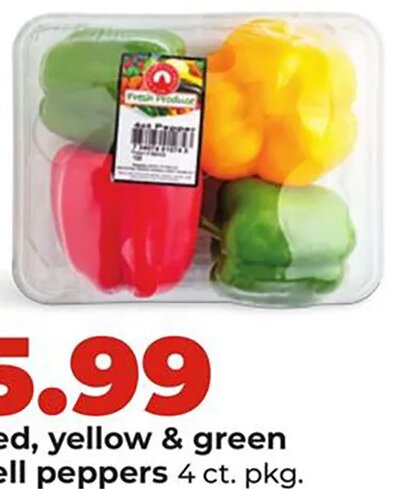 Red, yellow & green bell peppers