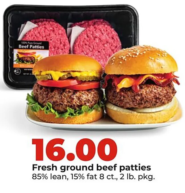 Fresh ground beef patties at Hy-Vee