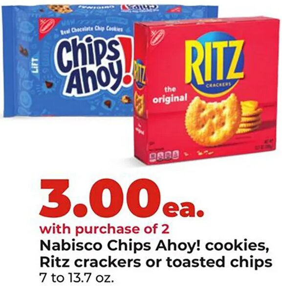 Nabisco Chips Ahoy! cookies, Ritz crackers or toasted chips at Hy-Vee