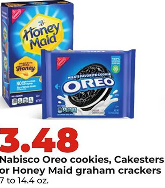 Nabisco Oreo cookies, Cakesters or Honey Maid graham crackers at Hy-Vee