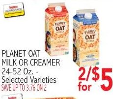 Planet Oat Milk or Creamer at Ingles Markets