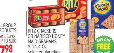 RITZ CRACKERS OR NABISCO HONEY MAID GRAHAMS