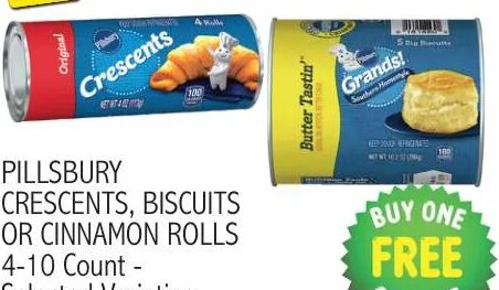 PILLSBURY CRESCENTS, BISCUITS OR CINNAMON ROLLS