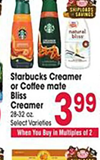 Starbucks Creamer or Coffee mate Bliss Creamer at Jewel-Osco